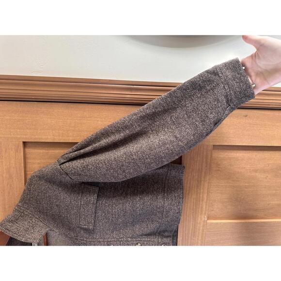 Double Zero Cropped Button Up Long Sleeve Shacket Sweater Heathered Brown Large - Picture 3 of 9